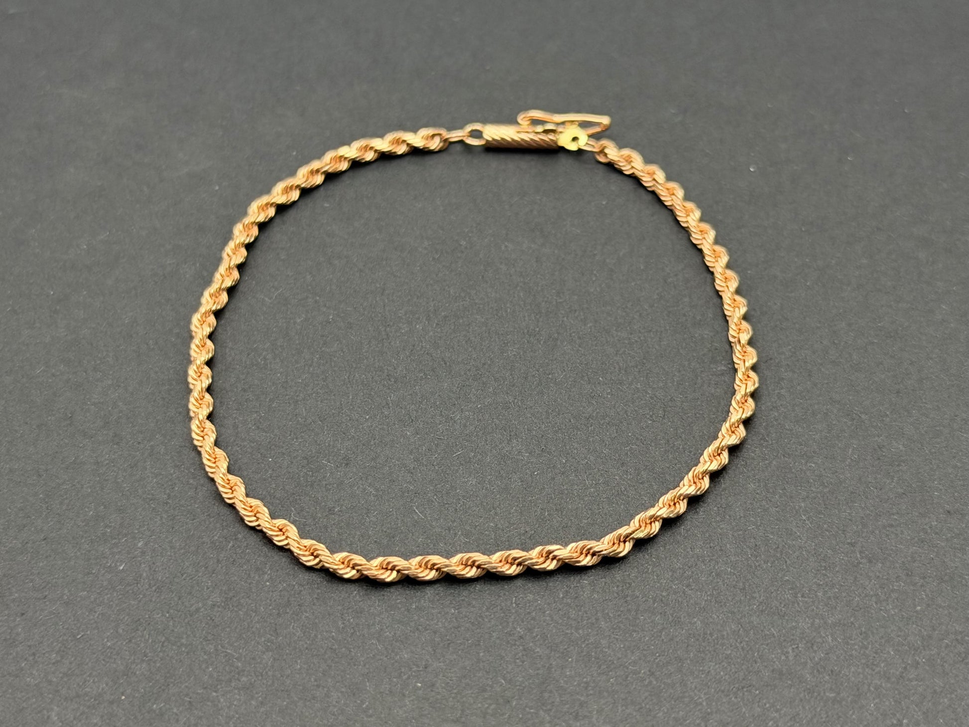 14k Solid Rose Gold Rope Bracelet 7"