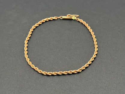 14k Solid Rose Gold Rope Bracelet 7"