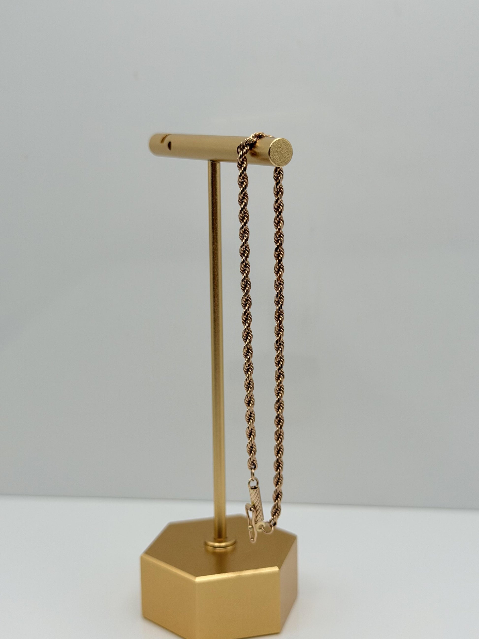 14k Solid Rose Gold Rope Bracelet 7"