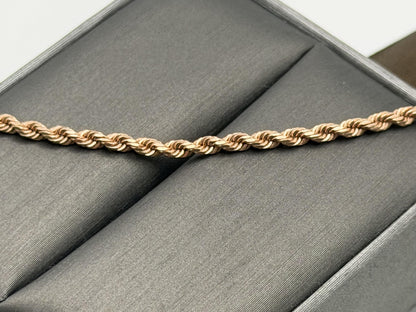 14k Solid Rose Gold Rope Bracelet 7"