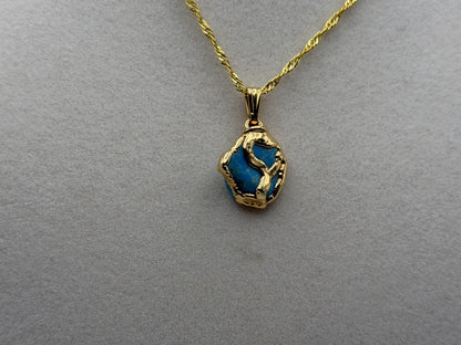 Gold Plated Turquoise Pendant Organic Style with 18K Gold Filled Chain 18”
