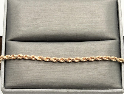 14k Solid Rose Gold Rope Bracelet 7"