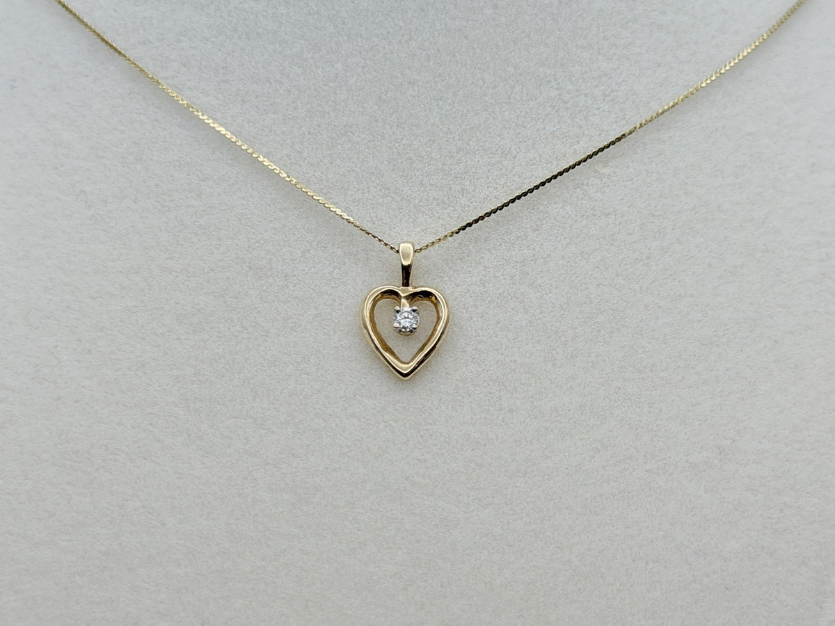 14k Yellow Gold Diamond Heart Necklace Box Chain 16"