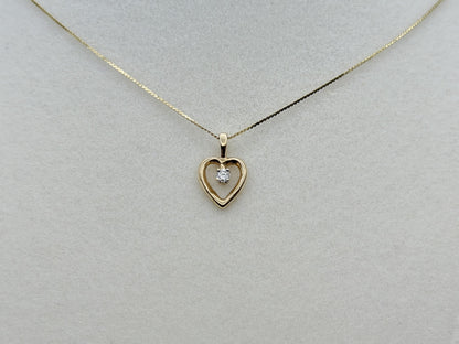 14k Yellow Gold Diamond Heart Necklace Box Chain 16"