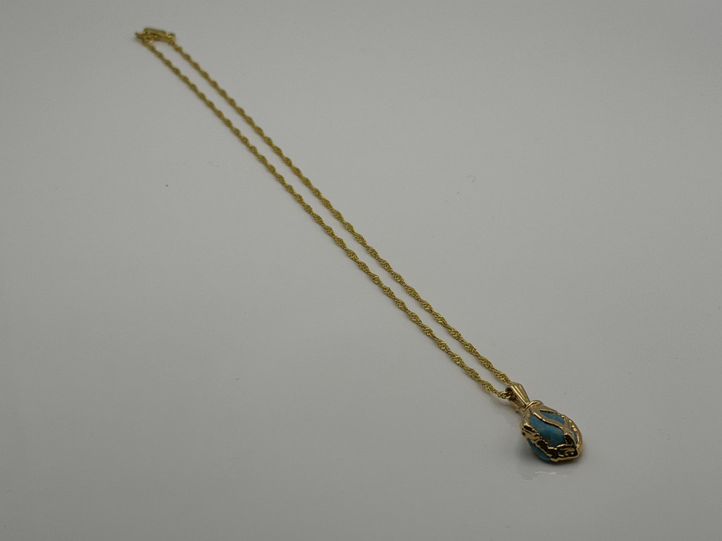 Gold Plated Turquoise Pendant Organic Style with 18K Gold Filled Chain 18”