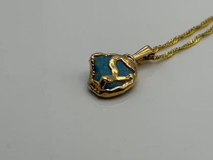 Gold Plated Turquoise Pendant Organic Style with 18K Gold Filled Chain 18”