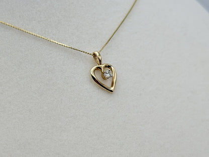 14k Yellow Gold Diamond Heart Necklace Box Chain 16"
