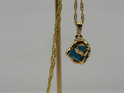 Gold Plated Turquoise Pendant Organic Style with 18K Gold Filled Chain 18”