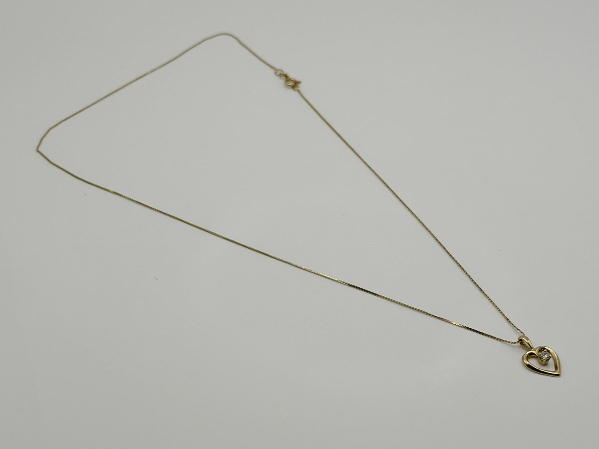 14k Yellow Gold Diamond Heart Necklace Box Chain 16"