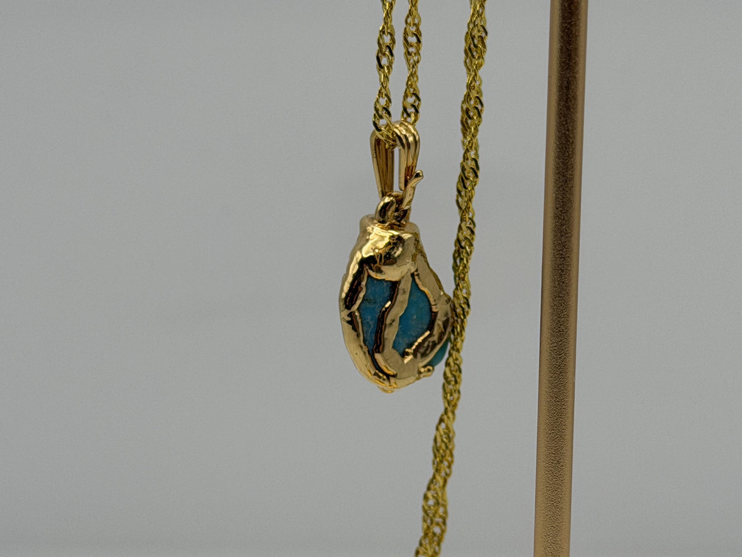 Gold Plated Turquoise Pendant Organic Style with 18K Gold Filled Chain 18”