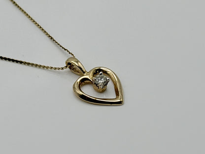 14k Yellow Gold Diamond Heart Necklace Box Chain 16"