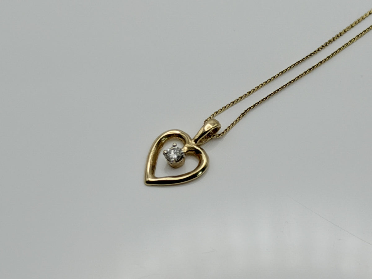 14k Yellow Gold Diamond Heart Necklace Box Chain 16"