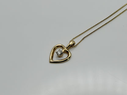 14k Yellow Gold Diamond Heart Necklace Box Chain 16"