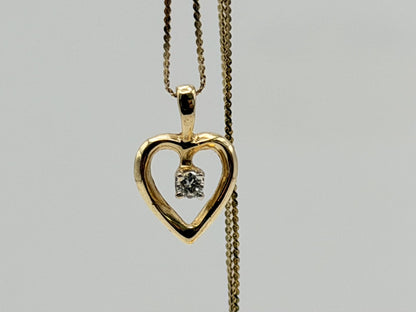 14k Yellow Gold Diamond Heart Necklace Box Chain 16"