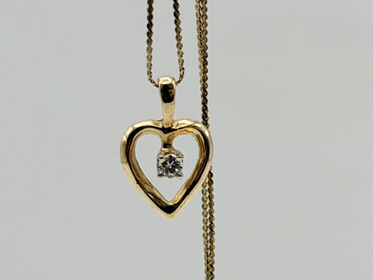 14k Yellow Gold Diamond Heart Necklace Box Chain 16"