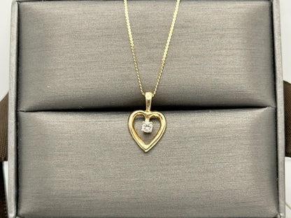 14k Yellow Gold Diamond Heart Necklace Box Chain 16"