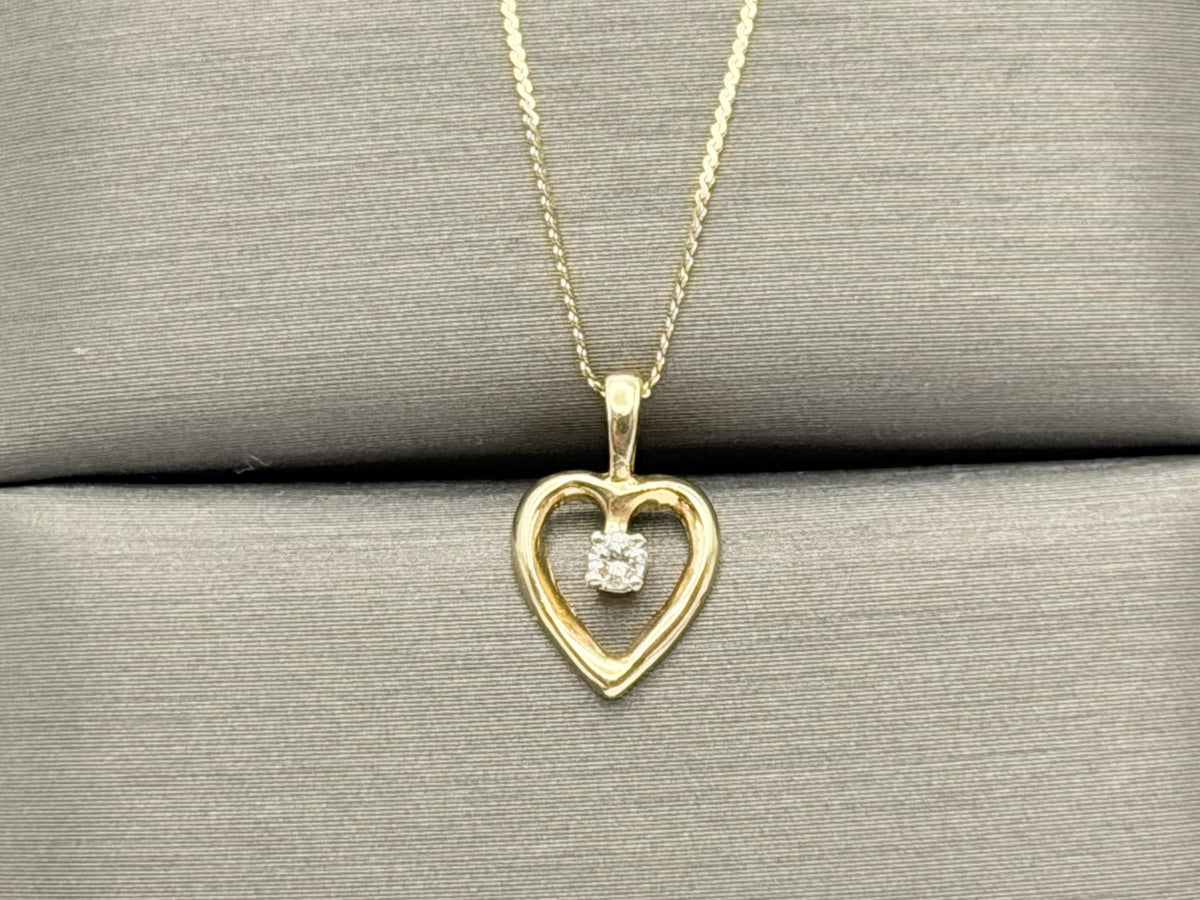 14k Yellow Gold Diamond Heart Necklace Box Chain 16"