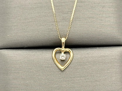 14k Yellow Gold Diamond Heart Necklace Box Chain 16"