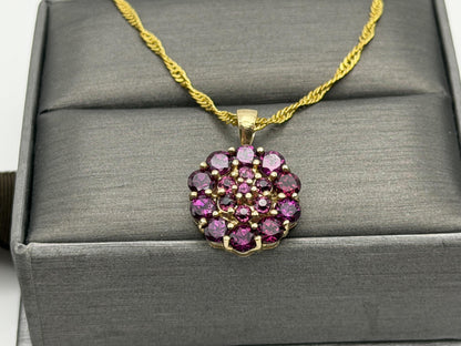 10k Gold Pink Tourmaline Cluster Pendant Floral Design w/ Gold Filled 18k Chain