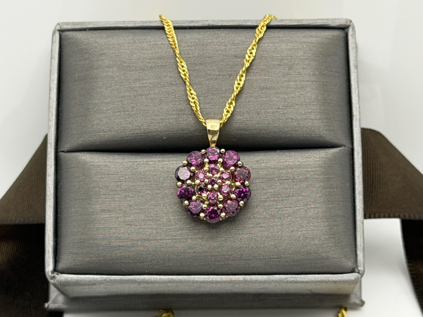 10k Gold Pink Tourmaline Cluster Pendant Floral Design w/ Gold Filled 18k Chain