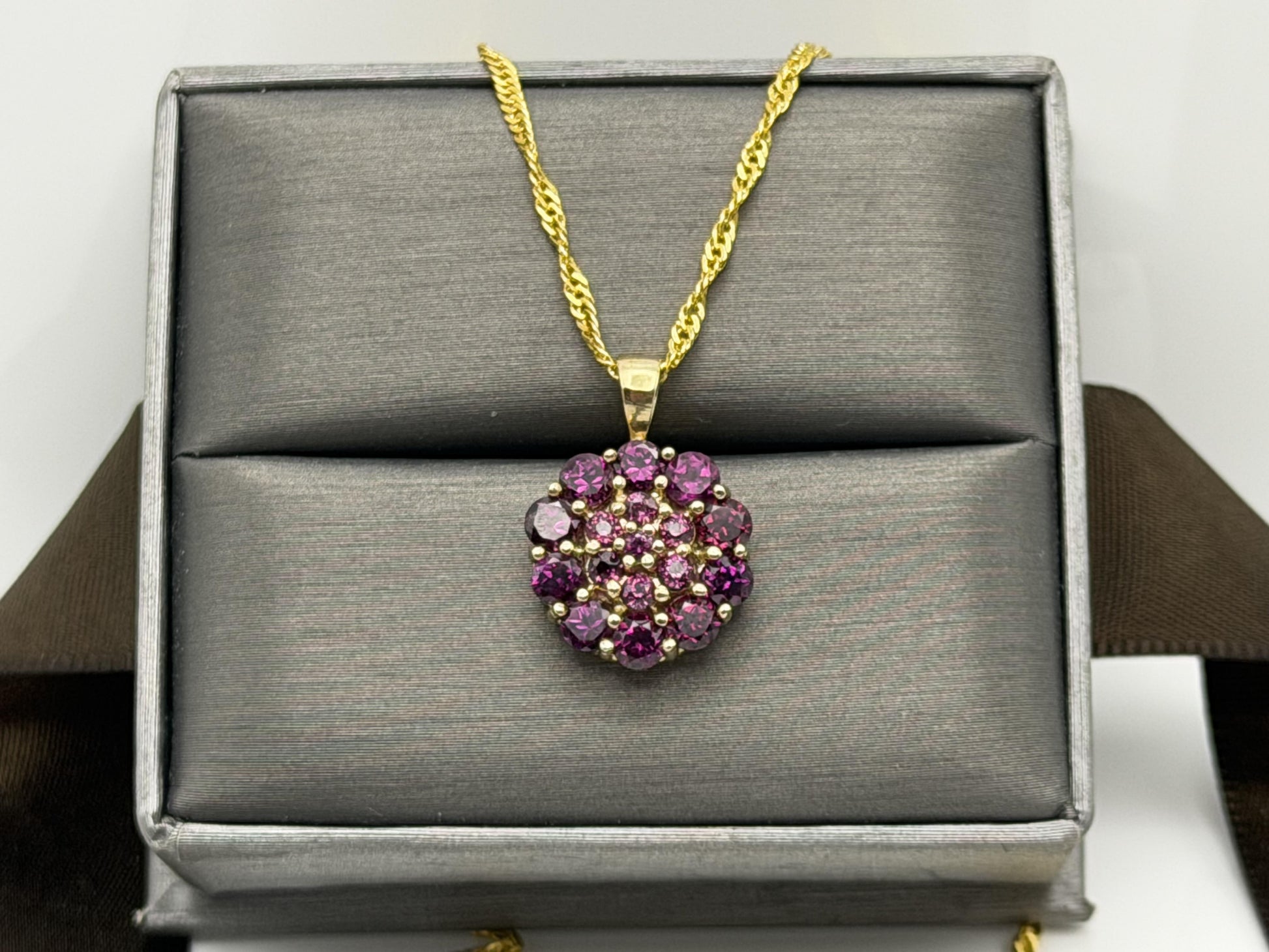 10k Gold Pink Tourmaline Cluster Pendant Floral Design w/ Gold Filled 18k Chain