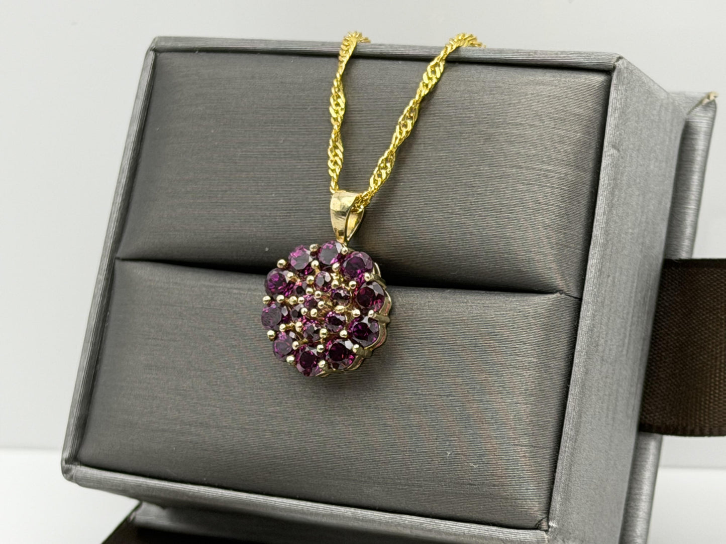 10k Gold Pink Tourmaline Cluster Pendant Floral Design w/ Gold Filled 18k Chain