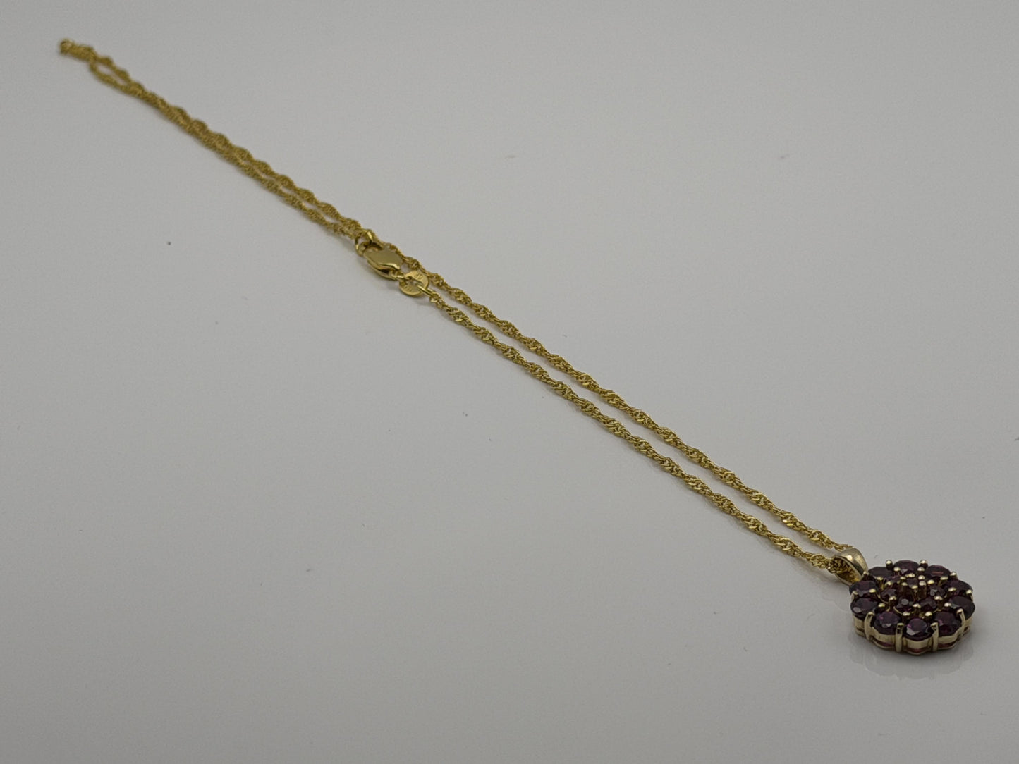 10k Gold Pink Tourmaline Cluster Pendant Floral Design w/ Gold Filled 18k Chain
