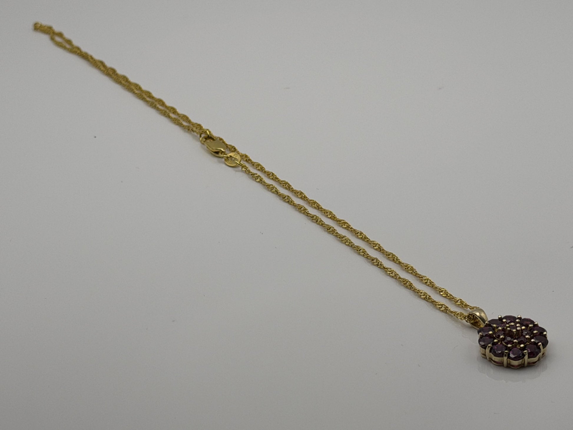 10k Gold Pink Tourmaline Cluster Pendant Floral Design w/ Gold Filled 18k Chain