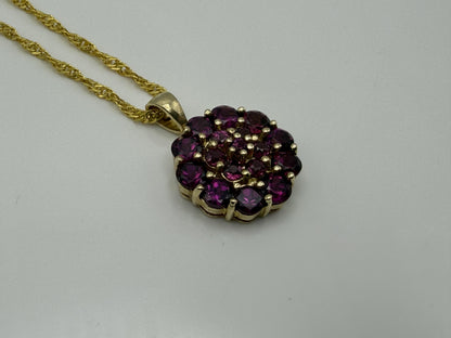 10k Gold Pink Tourmaline Cluster Pendant Floral Design w/ Gold Filled 18k Chain