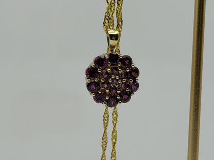 10k Gold Pink Tourmaline Cluster Pendant Floral Design w/ Gold Filled 18k Chain