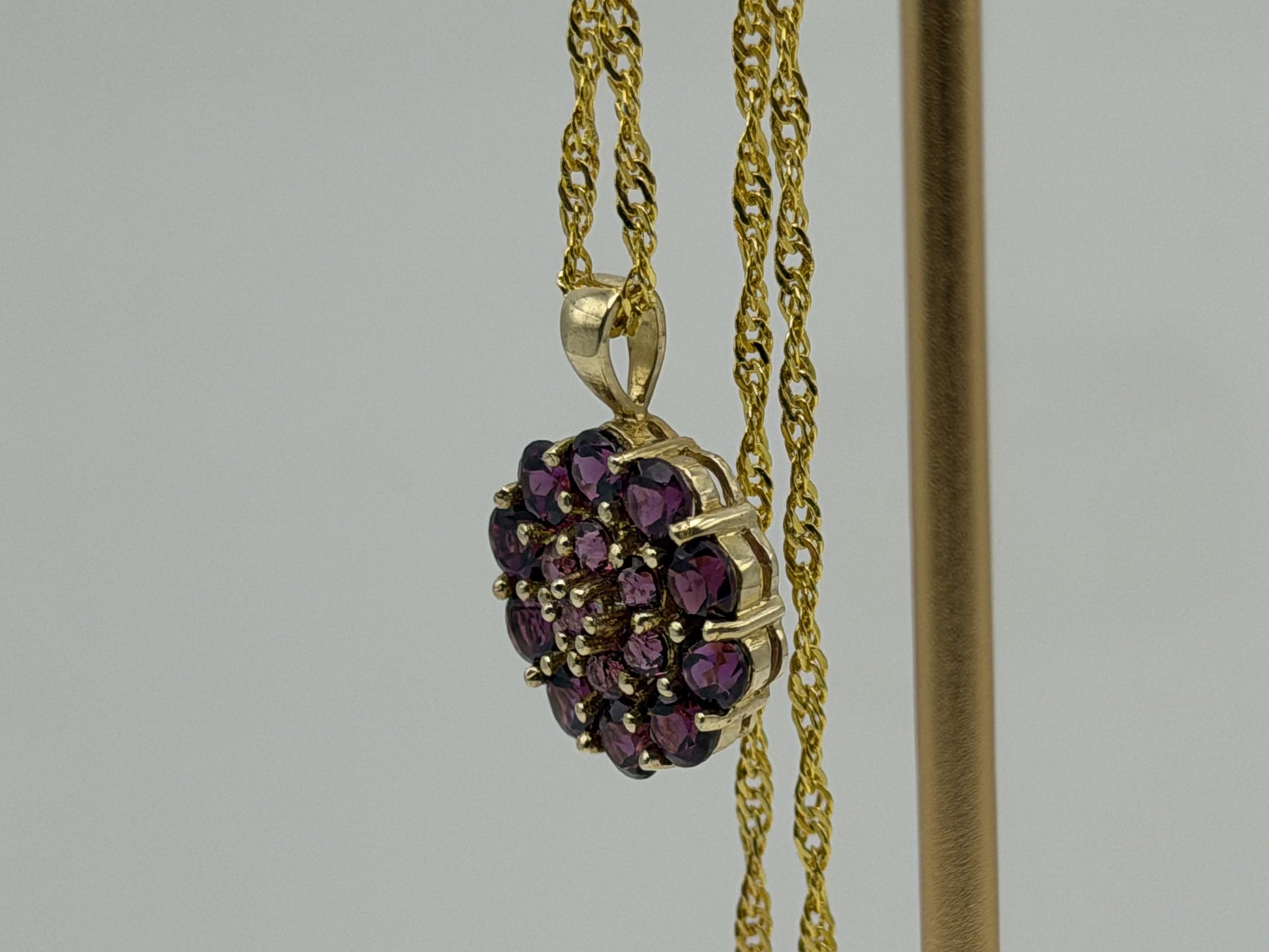 10k Gold Pink Tourmaline Cluster Pendant Floral Design w/ Gold Filled 18k Chain