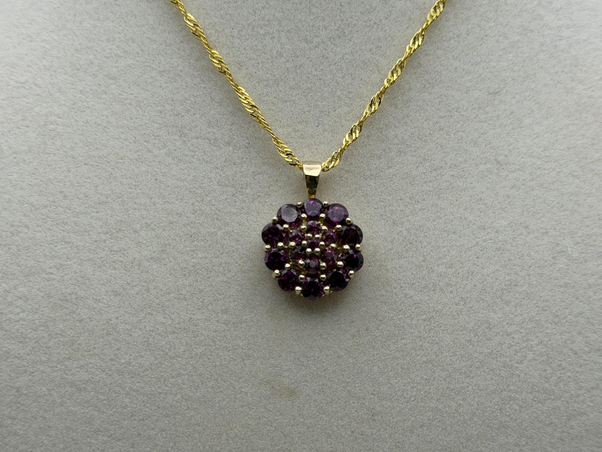 10k Gold Pink Tourmaline Cluster Pendant Floral Design w/ Gold Filled 18k Chain