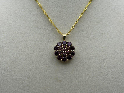 10k Gold Pink Tourmaline Cluster Pendant Floral Design w/ Gold Filled 18k Chain