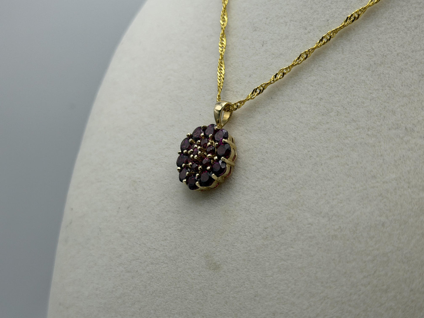 10k Gold Pink Tourmaline Cluster Pendant Floral Design w/ Gold Filled 18k Chain