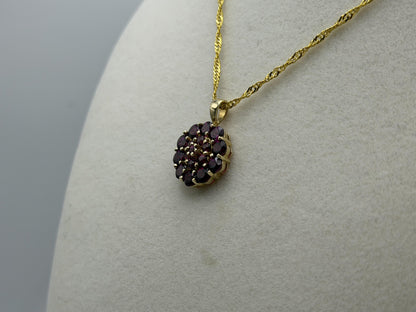 10k Gold Pink Tourmaline Cluster Pendant Floral Design w/ Gold Filled 18k Chain