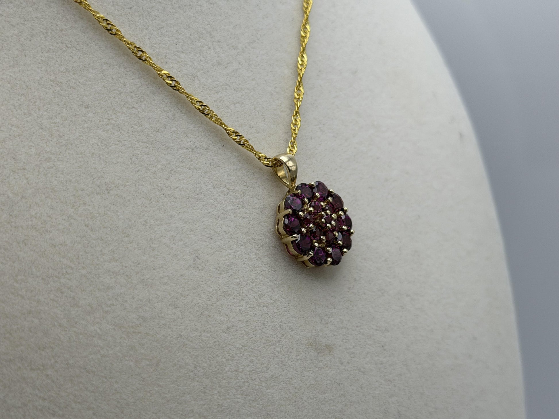 10k Gold Pink Tourmaline Cluster Pendant Floral Design w/ Gold Filled 18k Chain