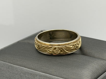 14k Solid Gold Mens Floral Wedding Ring by Frederick Goldman 7.2gr Band