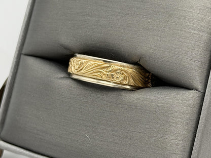 14k Solid Gold Mens Floral Wedding Ring by Frederick Goldman 7.2gr Band