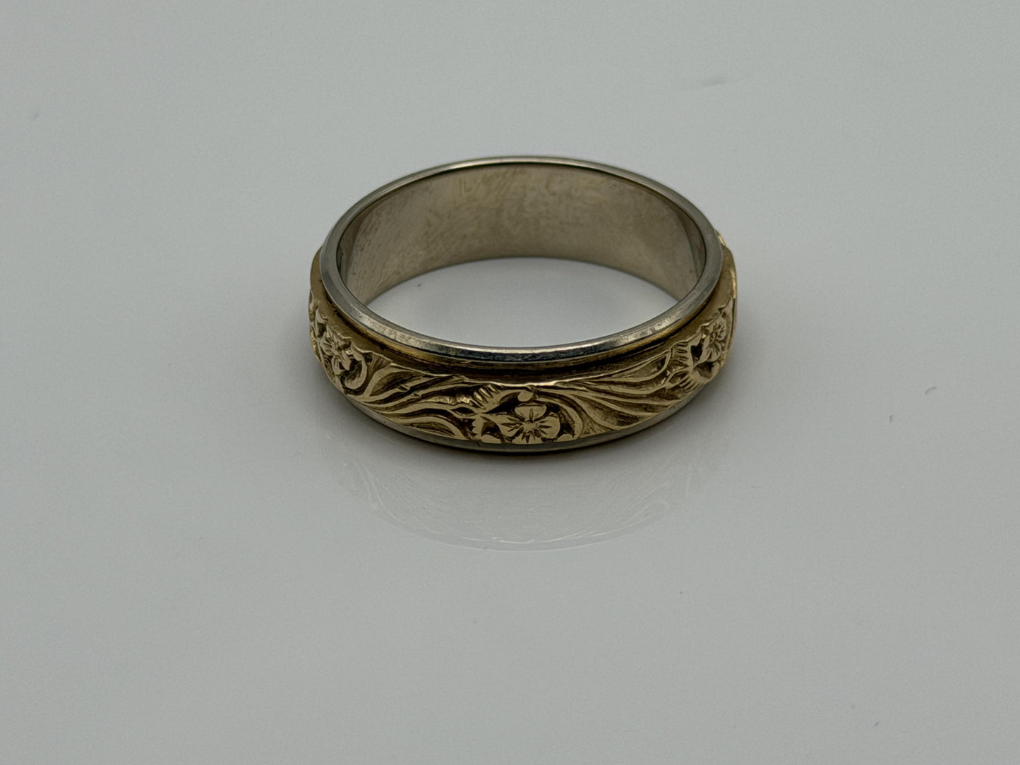 14k Solid Gold Mens Floral Wedding Ring by Frederick Goldman 7.2gr Band