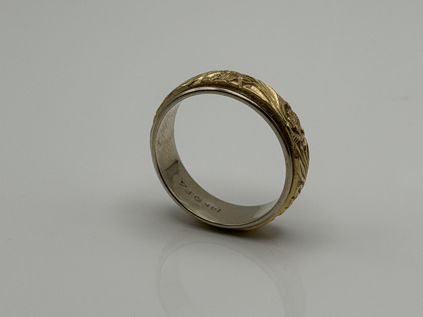 14k Solid Gold Mens Floral Wedding Ring by Frederick Goldman 7.2gr Band