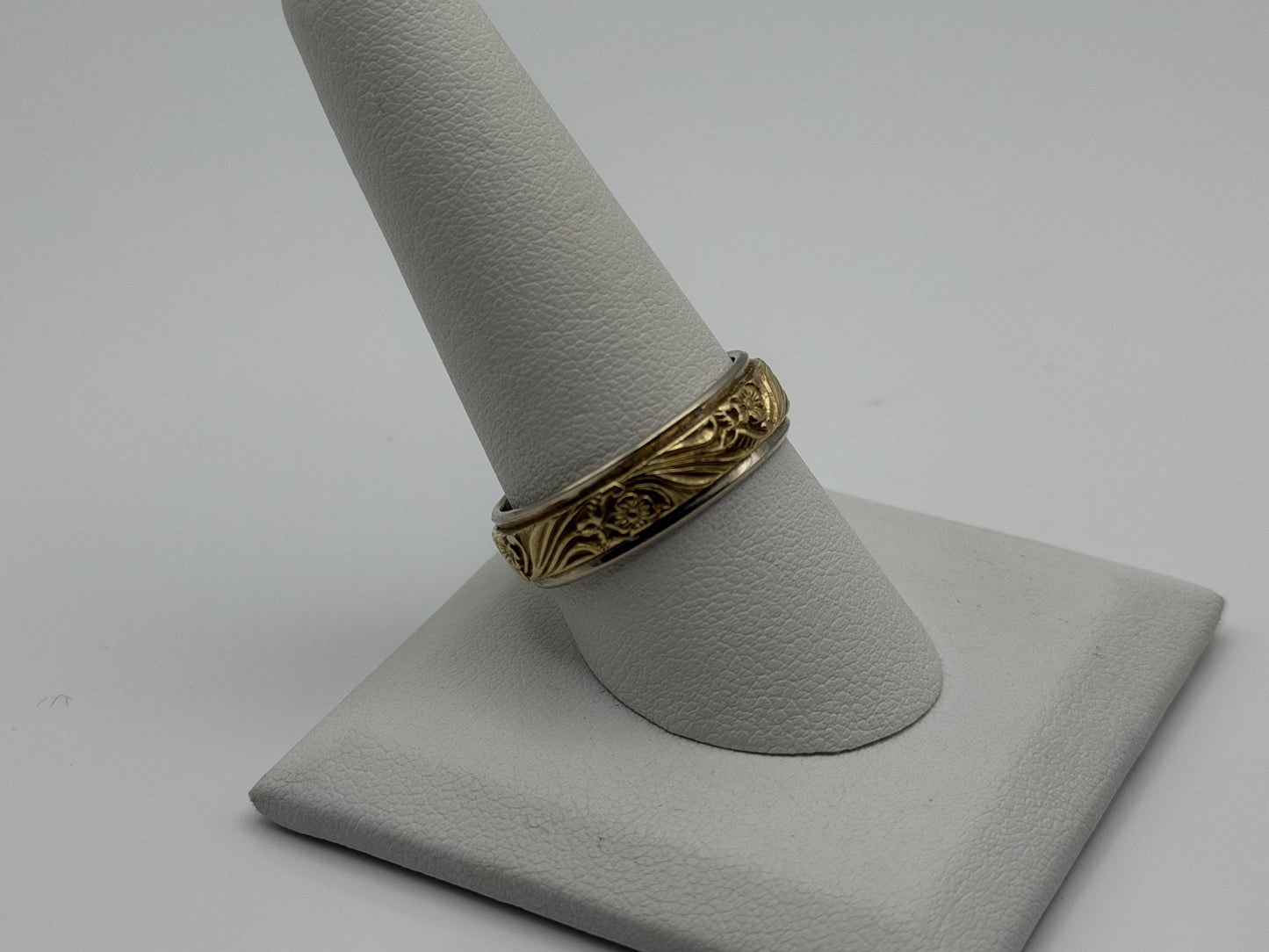14k Solid Gold Mens Floral Wedding Ring by Frederick Goldman 7.2gr Band