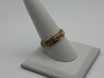 14k Solid Gold Mens Floral Wedding Ring by Frederick Goldman 7.2gr Band
