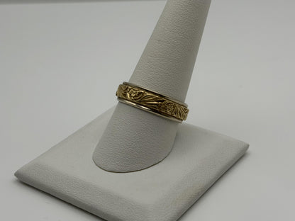 14k Solid Gold Mens Floral Wedding Ring by Frederick Goldman 7.2gr Band