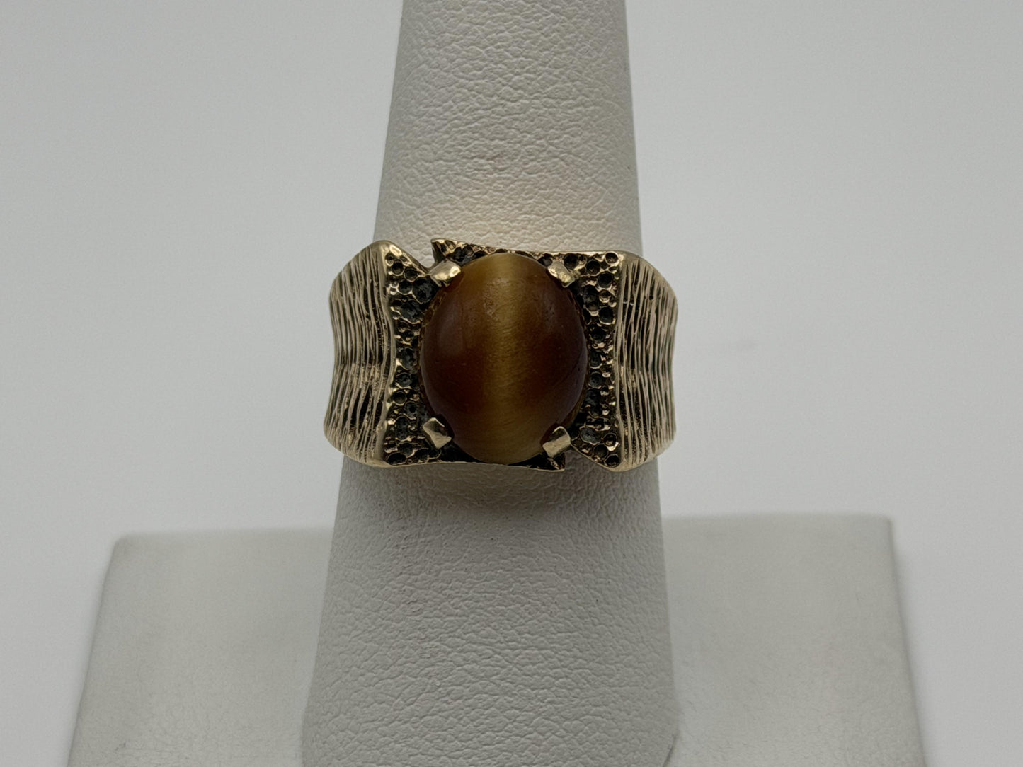 Heavy 14k Solid Gold Tiger Eye Cabochon Statement Ring 10.2gr Mens Wedding