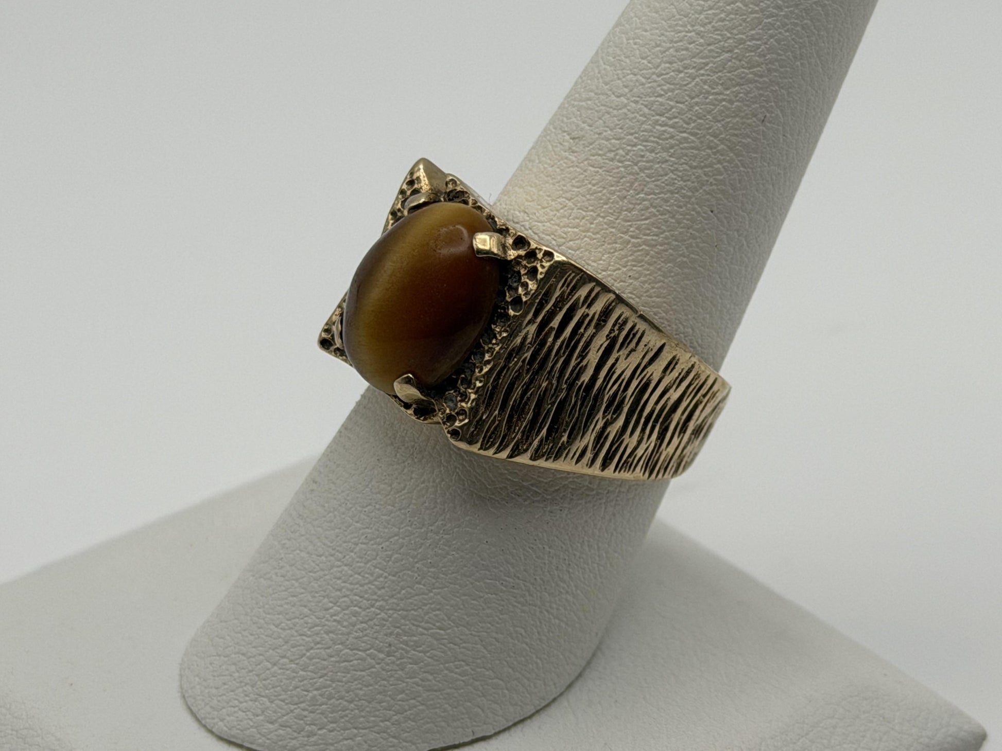 Heavy 14k Solid Gold Tiger Eye Cabochon Statement Ring 10.2gr Mens Wedding