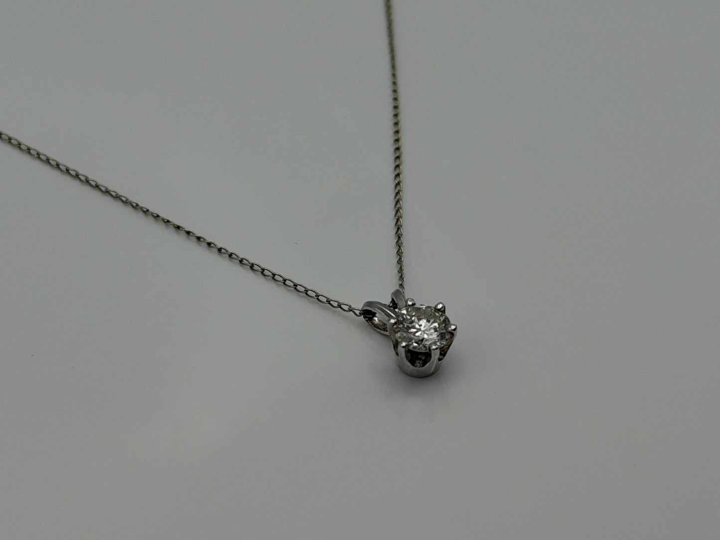 14k White Gold Solitaire 0.40ct  Diamond Necklace 20" Chain
