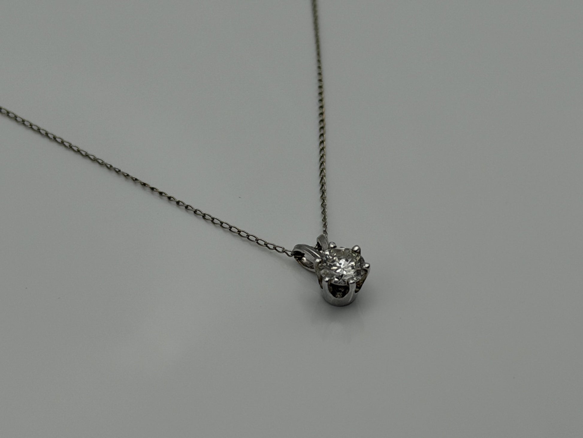14k White Gold Solitaire 0.40ct  Diamond Necklace 20" Chain