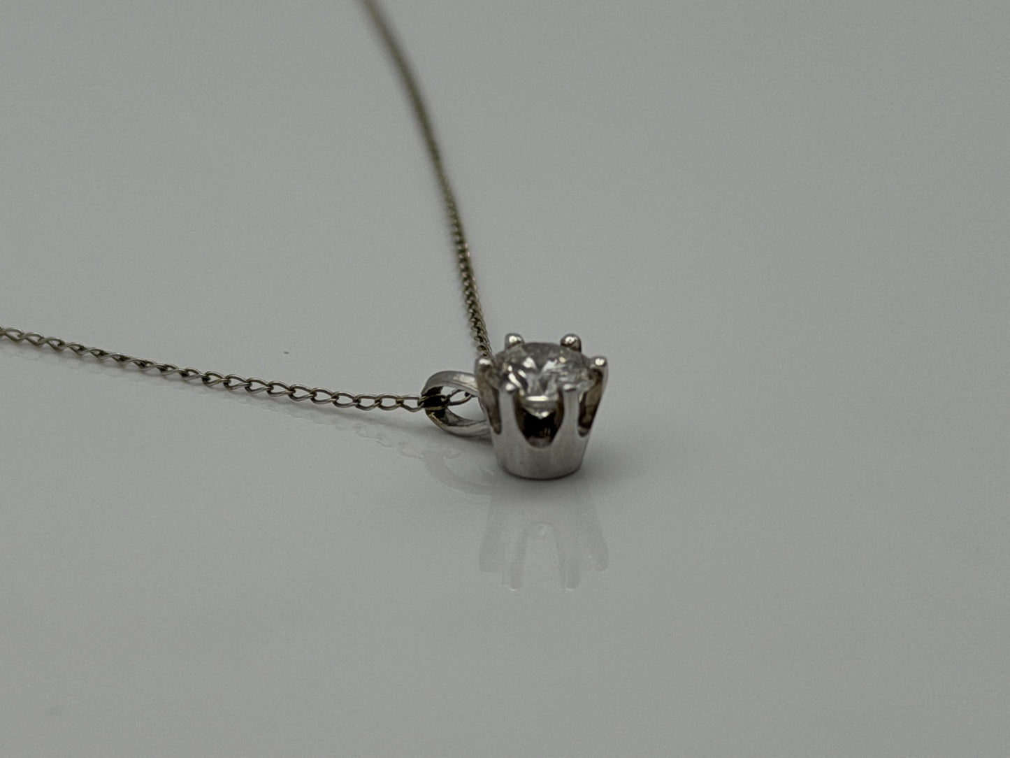 14k White Gold Solitaire 0.40ct  Diamond Necklace 20" Chain