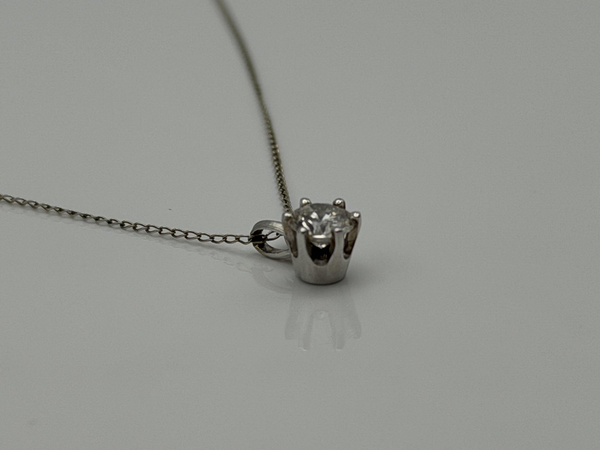 14k White Gold Solitaire 0.40ct  Diamond Necklace 20" Chain