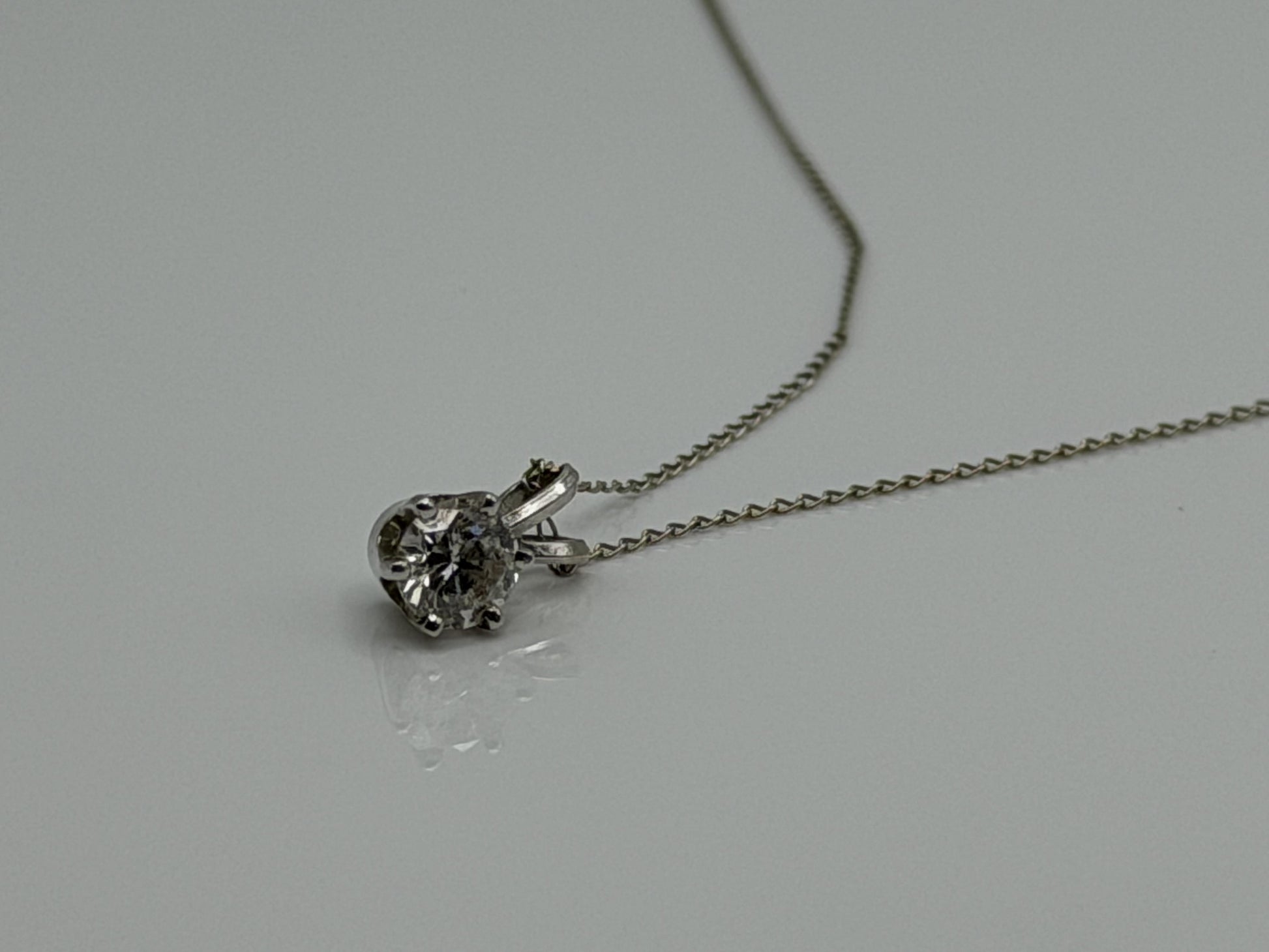 14k White Gold Solitaire 0.40ct  Diamond Necklace 20" Chain